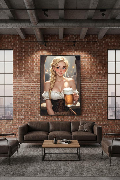 16K HD Oktoberfest Poster Print Vintage Style Beer Girl Illustration Pub Wall Decor