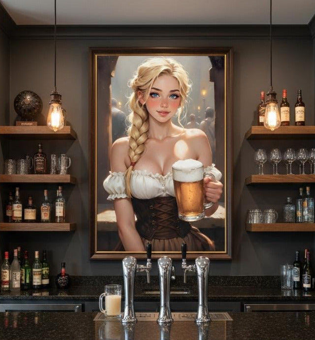 16K HD Oktoberfest Poster Print Vintage Style Beer Girl Illustration Pub Wall Decor