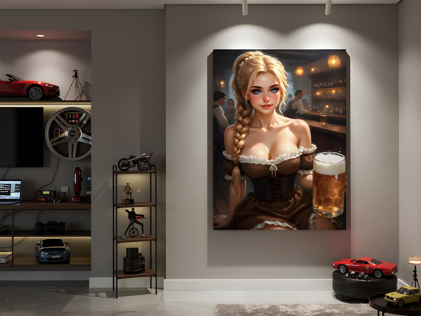 Barmaid Close-Up Portrait | Oktoberfest Pin-Up Art | 16K Ultra HD Poster Print | Tavern Bar Decor | Cave Statement Piece | Free US Shipping!