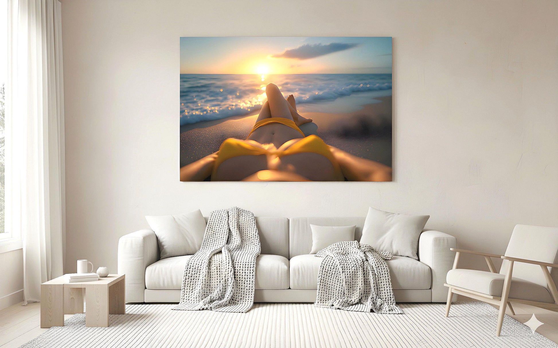 16K HD Yellow Bikini Retro Poster perfect for a Vibrant Ocean Inspired Gallery Wall or Den