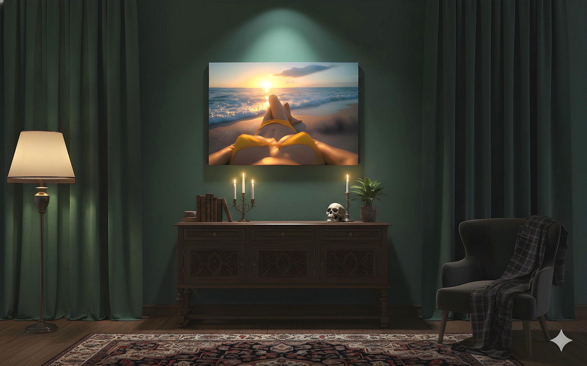 16K HD Yellow Bikini Retro Poster perfect for a Vibrant Ocean Inspired Gallery Wall or Den