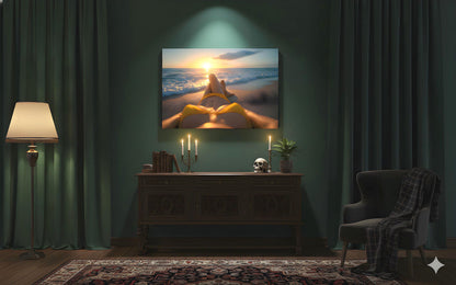 16K HD Yellow Bikini Retro Poster perfect for a Vibrant Ocean Inspired Gallery Wall or Den