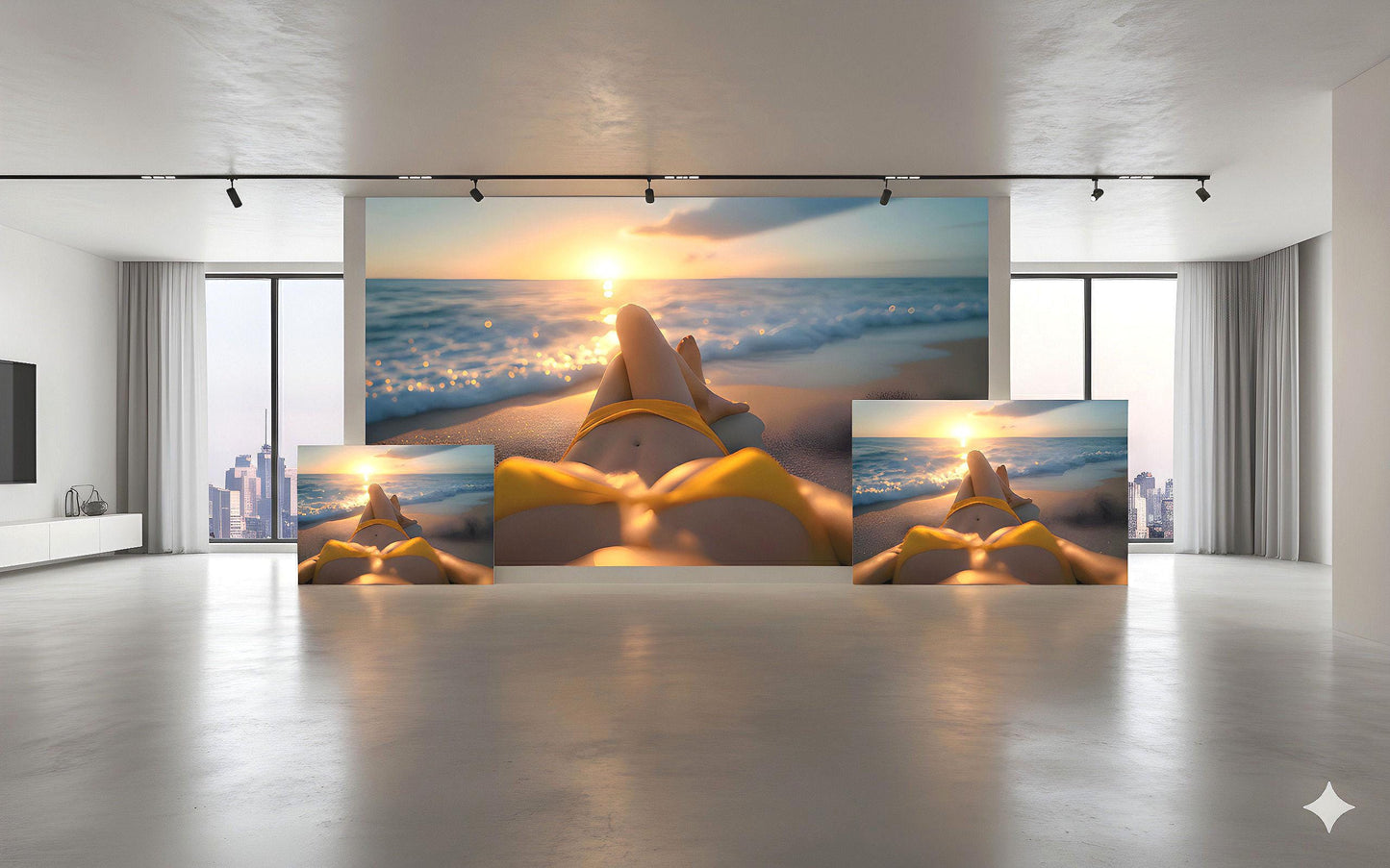 16K HD Yellow Bikini Retro Poster perfect for a Vibrant Ocean Inspired Gallery Wall or Den