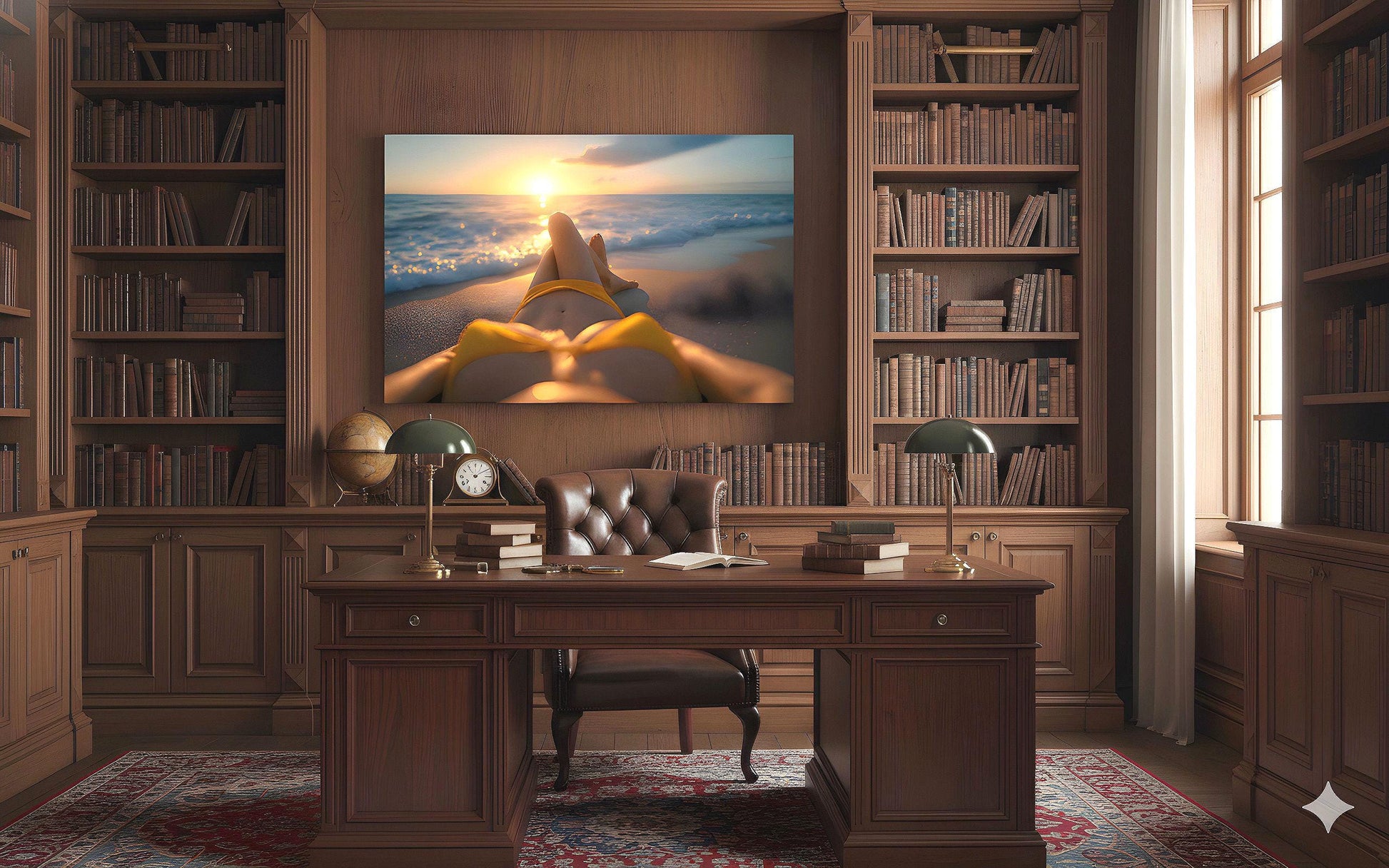 16K HD Yellow Bikini Retro Poster perfect for a Vibrant Ocean Inspired Gallery Wall or Den