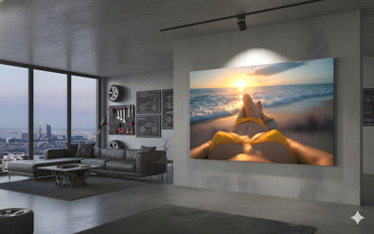 16K HD Yellow Bikini Retro Poster perfect for a Vibrant Ocean Inspired Gallery Wall or Den