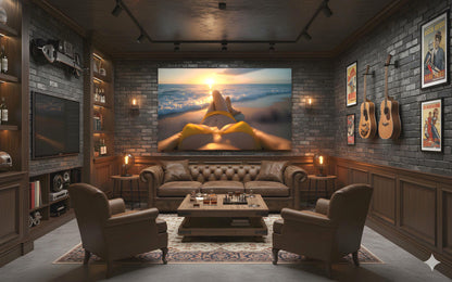 16K HD Yellow Bikini Retro Poster perfect for a Vibrant Ocean Inspired Gallery Wall or Den