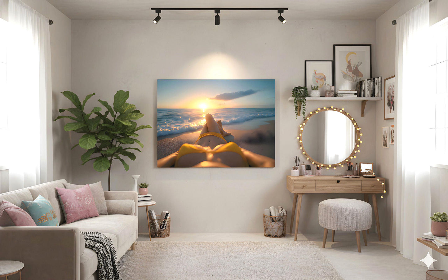 16K HD Yellow Bikini Retro Poster perfect for a Vibrant Ocean Inspired Gallery Wall or Den