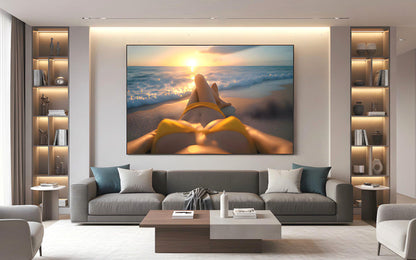 16K HD Yellow Bikini Retro Poster perfect for a Vibrant Ocean Inspired Gallery Wall or Den