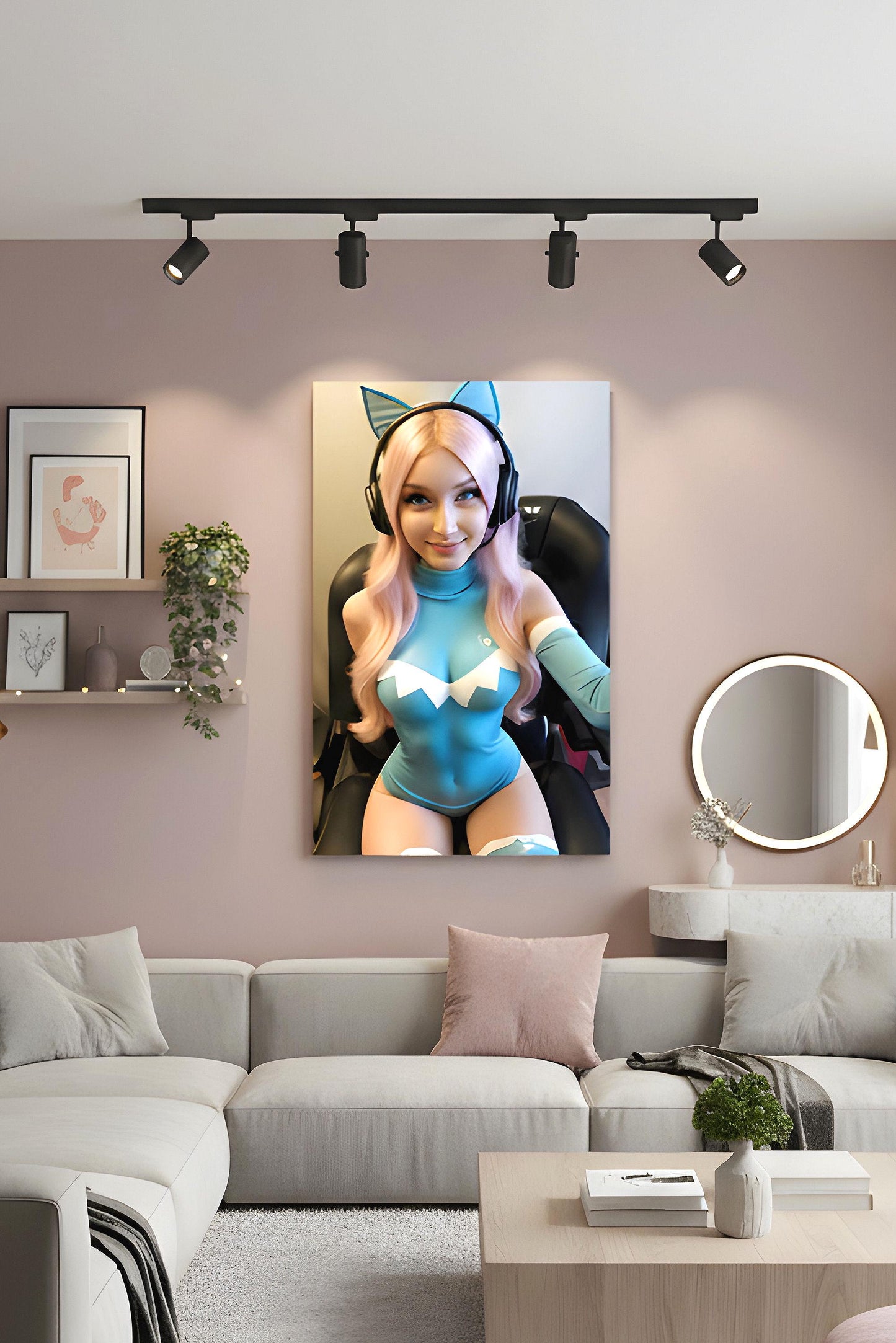 Pink Haired Streamer | Video Game Fan Art | 16K Ultra HD Poster Print | Media Room Bedroom Decor | Modern Pinup | Free US Shipping!