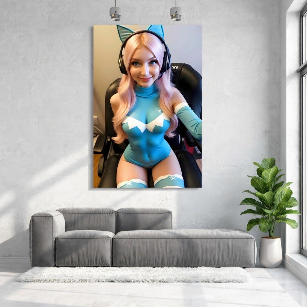 Pink Haired Streamer | Video Game Fan Art | 16K Ultra HD Poster Print | Media Room Bedroom Decor | Modern Pinup | Free US Shipping!
