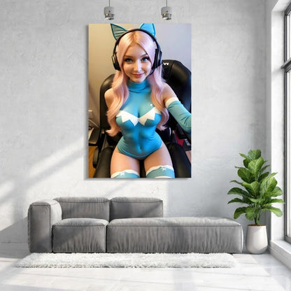Pink Haired Streamer | Video Game Fan Art | 16K Ultra HD Poster Print | Media Room Bedroom Decor | Modern Pinup | Free US Shipping!