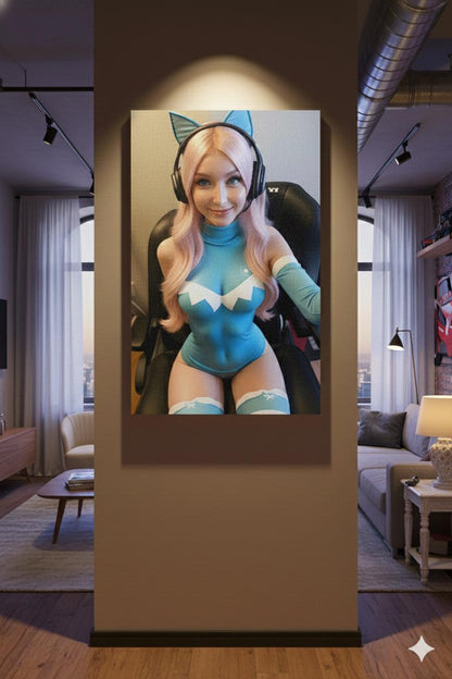 Pink Haired Streamer | Video Game Fan Art | 16K Ultra HD Poster Print | Media Room Bedroom Decor | Modern Pinup | Free US Shipping!