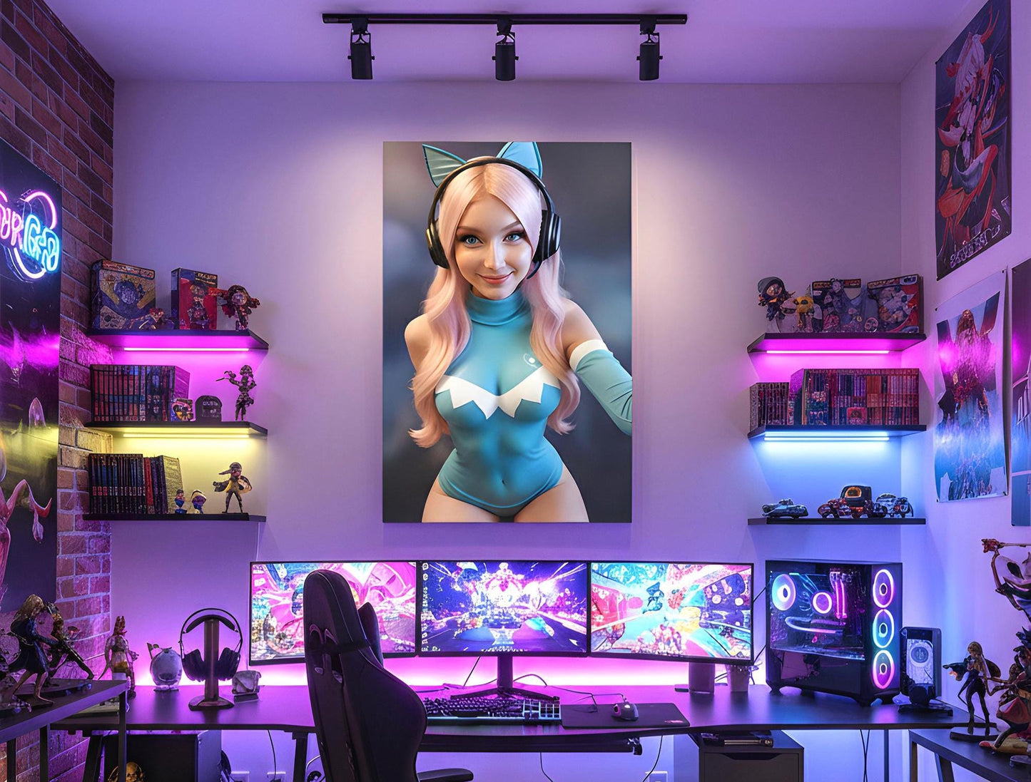 Pink Haired Streamer | Video Game Fan Art | 16K Ultra HD Poster Print | Media Room Bedroom Decor | Modern Pinup | Free US Shipping!