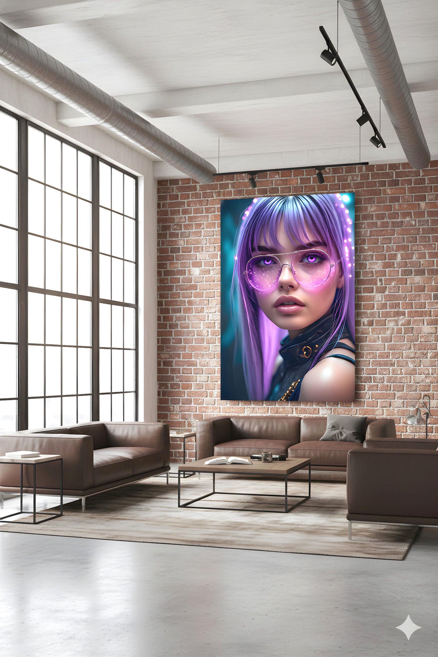 Lavender Haired Agent | Pink Glow Glasses | 16K Ultra HD Poster Print | Cybernetic Woman Art | Synth Wave Vibe | Free US Shipping!