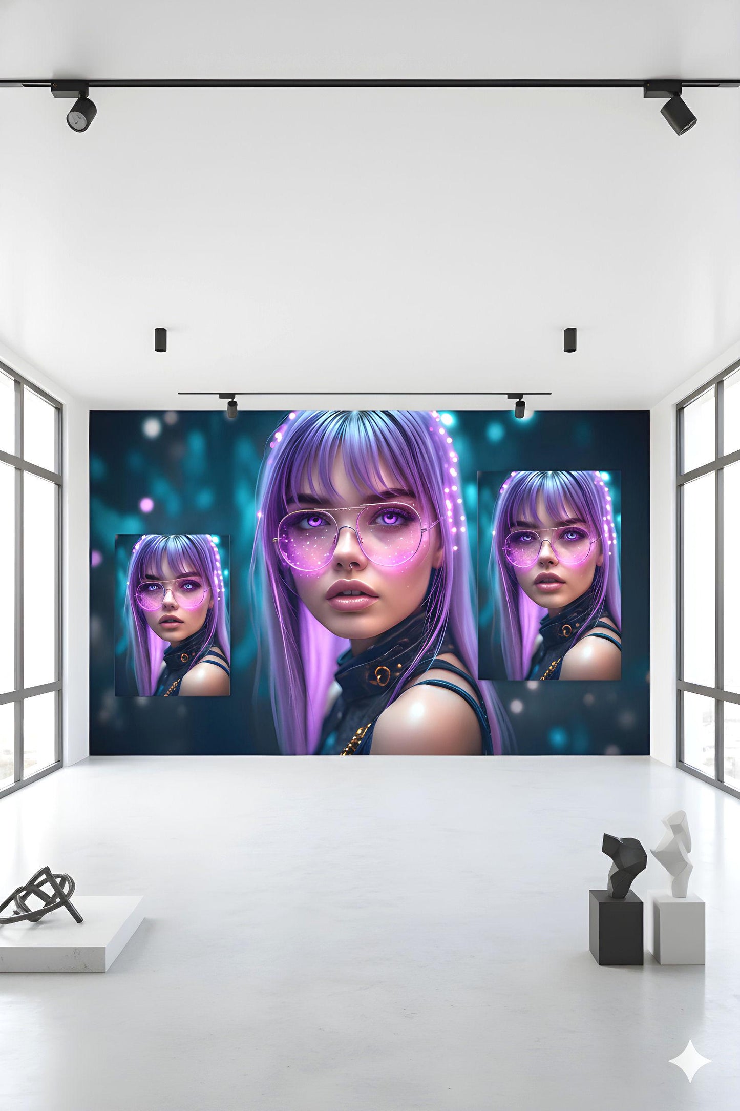 Lavender Haired Agent | Pink Glow Glasses | 16K Ultra HD Poster Print | Cybernetic Woman Art | Synth Wave Vibe | Free US Shipping!