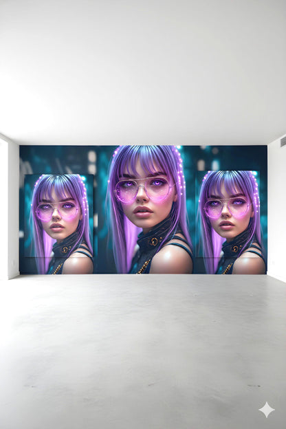 Lavender Haired Agent | Pink Glow Glasses | 16K Ultra HD Poster Print | Cybernetic Woman Art | Synth Wave Vibe | Free US Shipping!