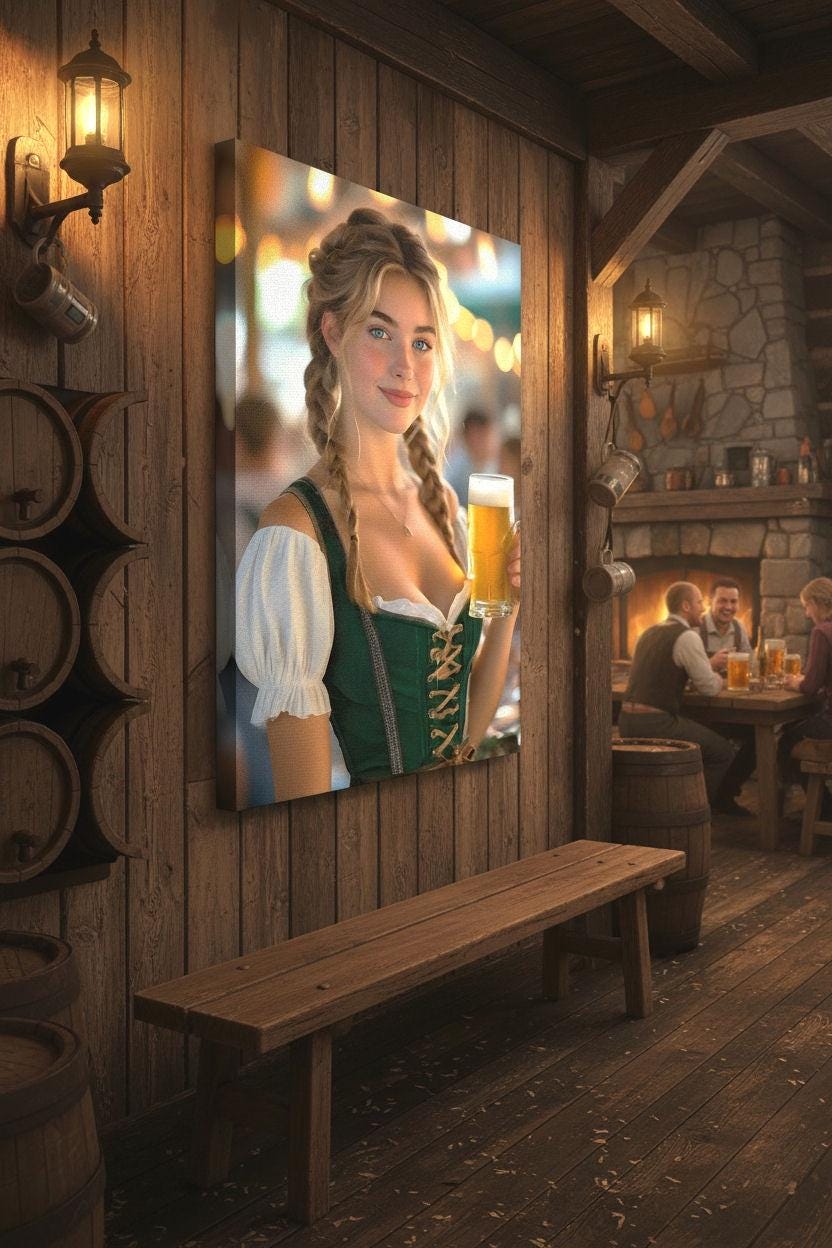 Husband Birthday | 16K HD Dirndl Pin Up Poster Print | Cozy Kitchen Decor | German Bar Decor | FREE SHIPPING!