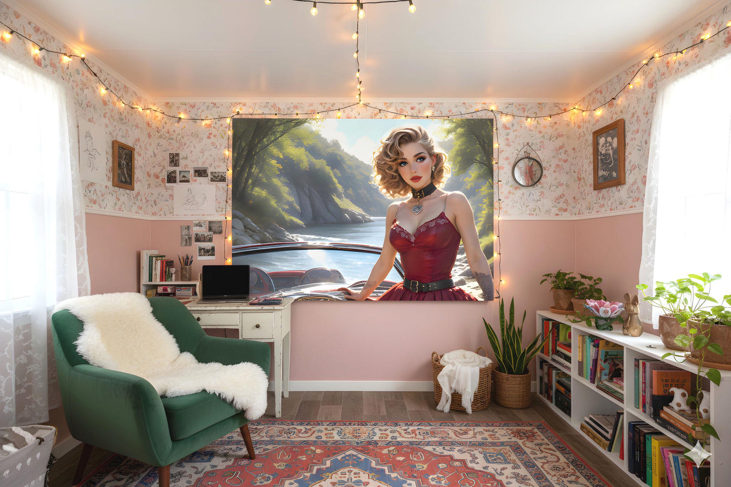 16K HD Retro Americana Poster Print: Mid Century Pin Up Illustration for Modern Home