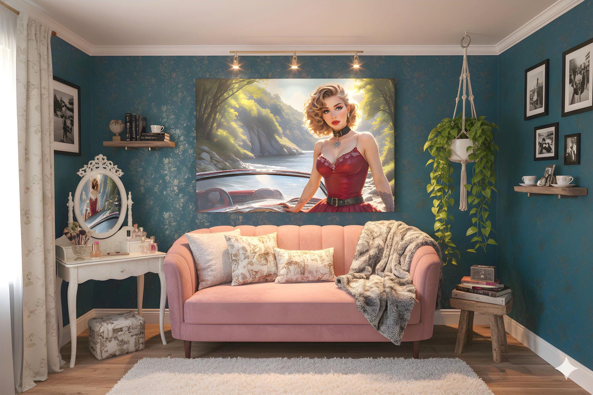 16K HD Retro Americana Poster Print: Mid Century Pin Up Illustration for Modern Home