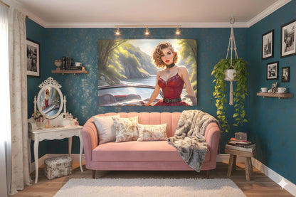 16K HD Retro Americana Poster Print: Mid Century Pin Up Illustration for Modern Home