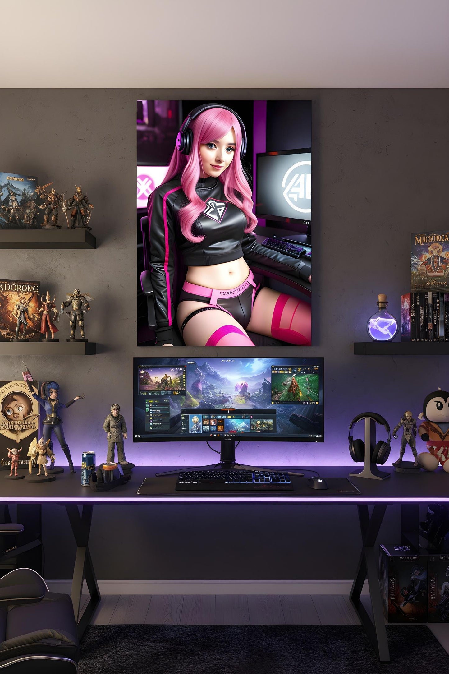 Pink Haired Streamer | E-Sports Focus | 16K Ultra HD Poster | Office Gamer Decor | Ideal Streamer Present | Free US Shipping!