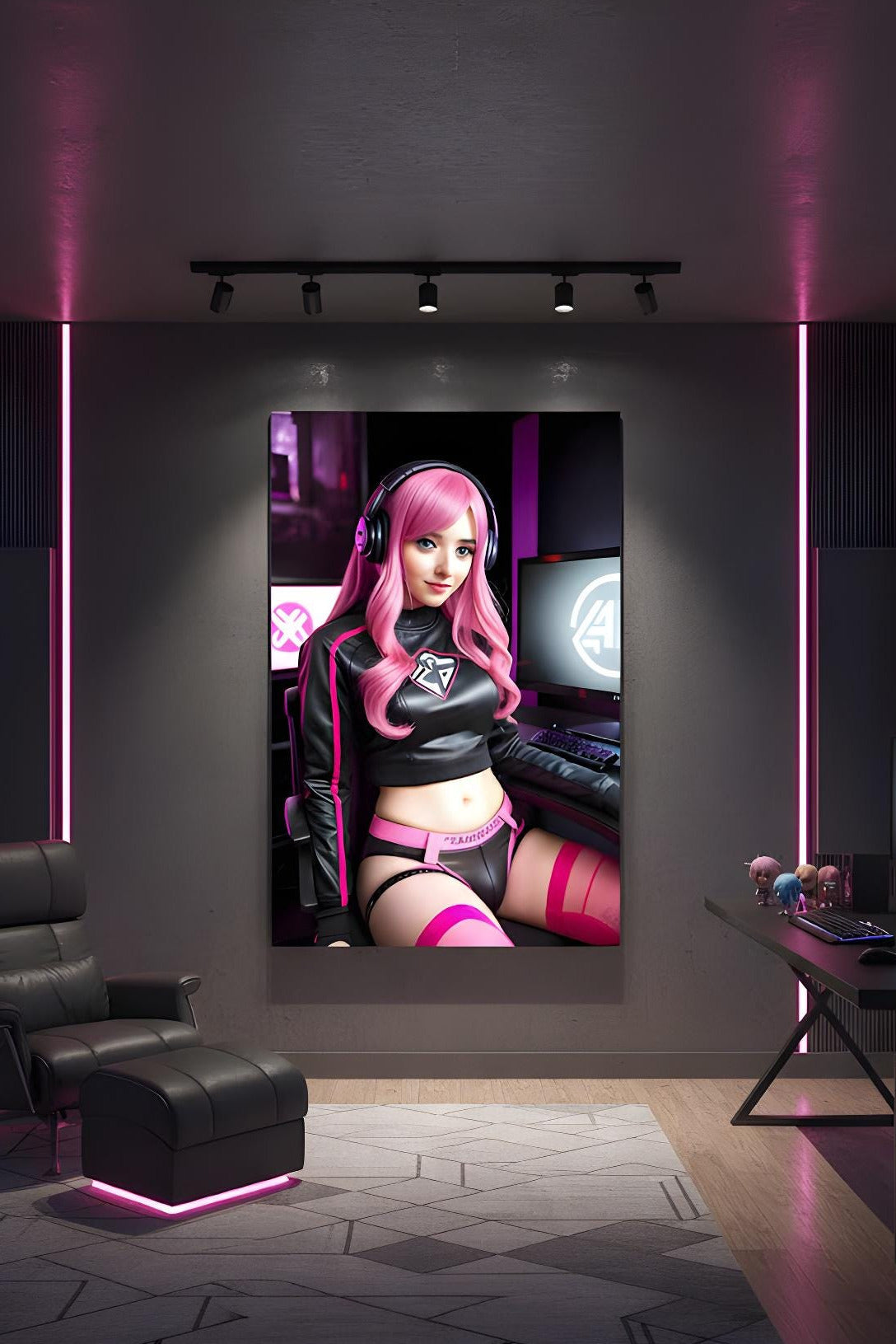 Pink Haired Streamer | E-Sports Focus | 16K Ultra HD Poster | Office Gamer Decor | Ideal Streamer Present | Free US Shipping!