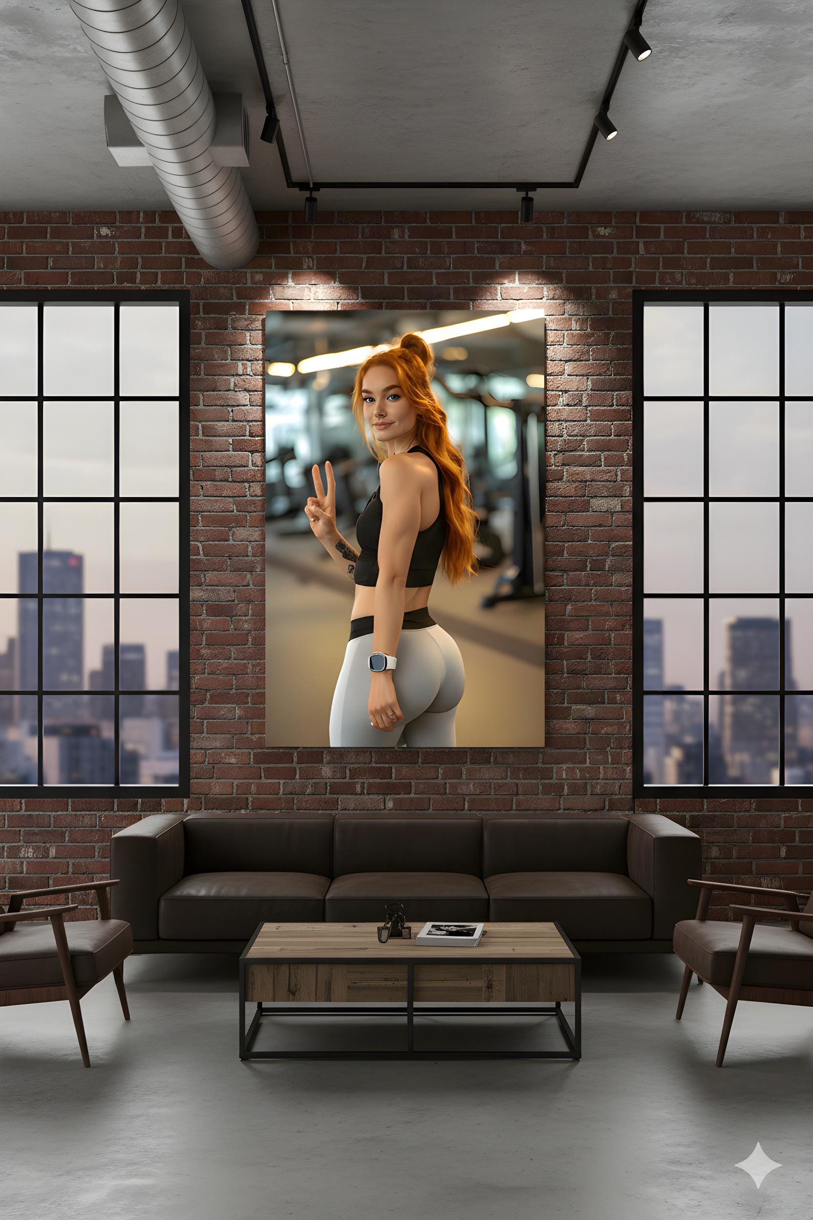 Exercise Room Decor | 16K HD Redhead Gym Fitness Model Poster Print | Personal Trainer | Fitness Studio Art | FREE SHIPPING!