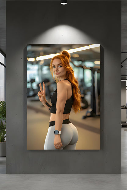 Personal Trainer | 16K HD Redhead Gym Fitness Model Canvas Print | Exercise Room Decor | Fitness Studio Art | FREE SHIPPING!