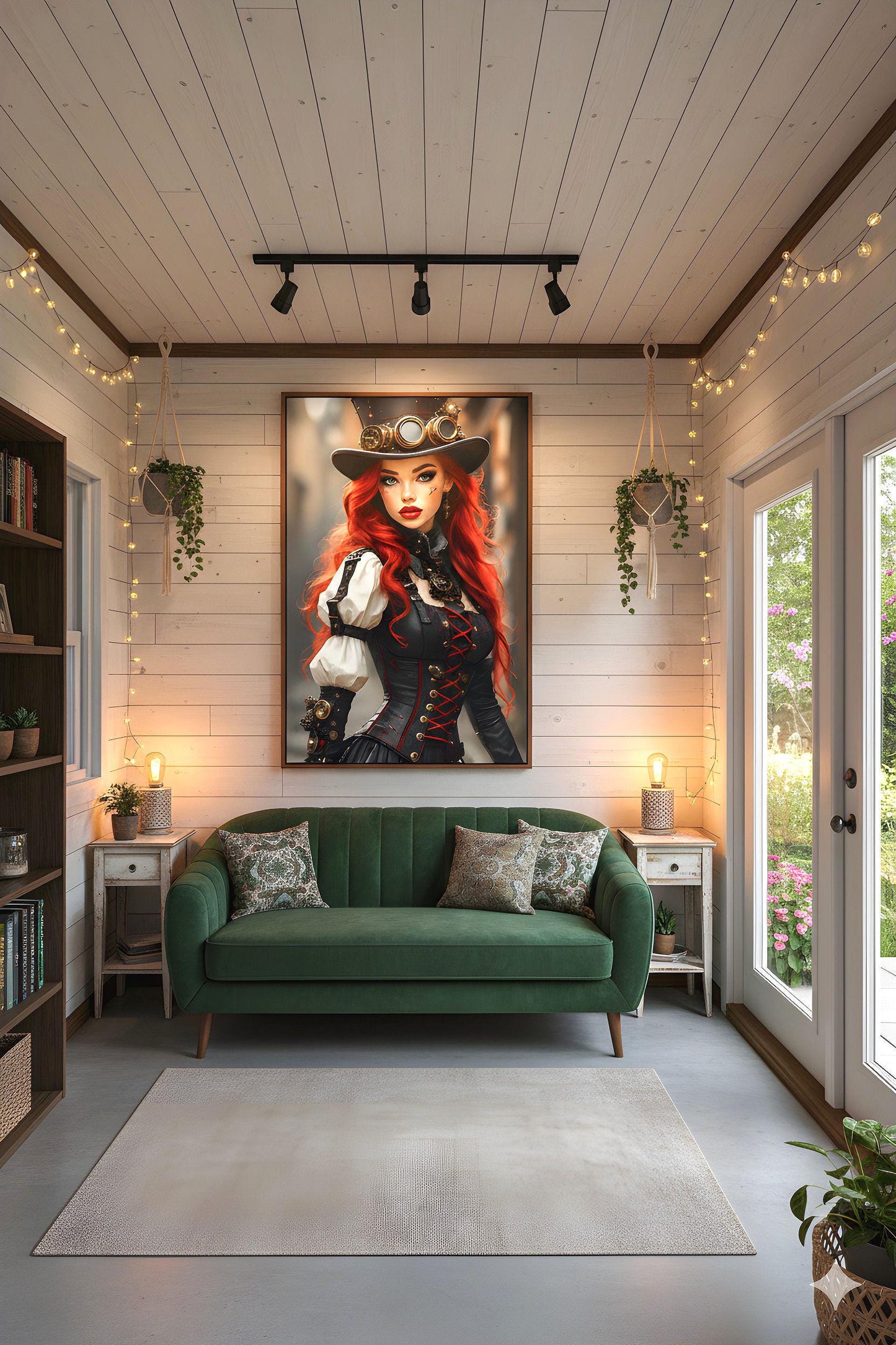 Steampunk Redhead Pin Up | Alternative Subculture Theme | 16K Ultra HD Rolled Poster | Fantasy Portrait Display | Aura | Free US Shipping!