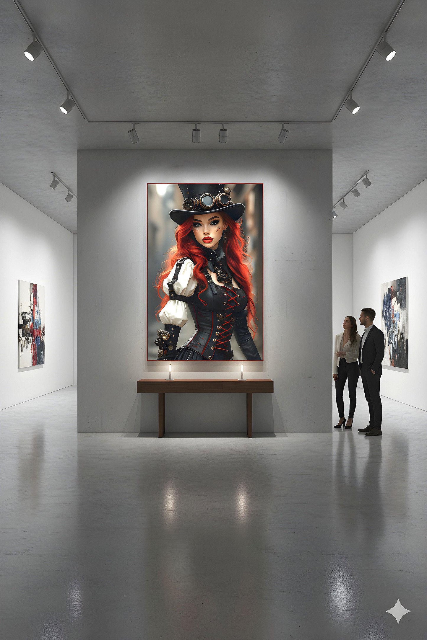 Steampunk Redhead Pin Up | Alternative Subculture Theme | 16K Ultra HD Rolled Poster | Fantasy Portrait Display | Aura | Free US Shipping!