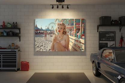 Boardwalk Beach Babe | Vintage Pinup Style Theme | 16K Ultra HD Rolled Poster | Retro Diner Wall Display | Sassy | Free US Shipping!