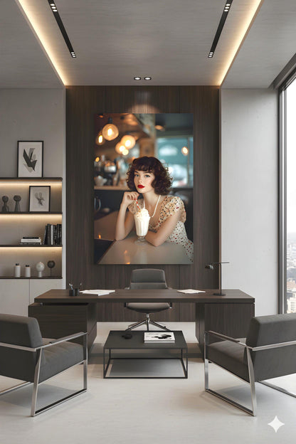 Milkshake Counter Pinup | Classic Retro Vibe Theme | 16K Ultra HD Rolled Poster | Nostalgic Kitchen Accent | Charm | Free US Shipping!