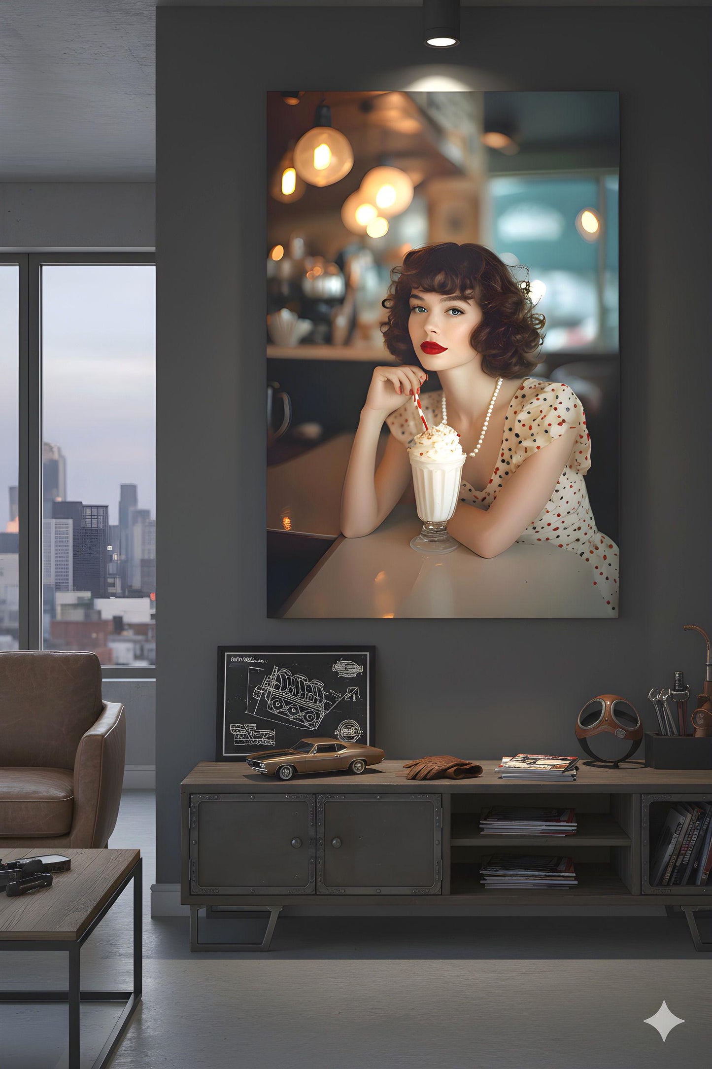 Milkshake Counter Pinup | Classic Retro Vibe Theme | 16K Ultra HD Rolled Poster | Nostalgic Kitchen Accent | Charm | Free US Shipping!