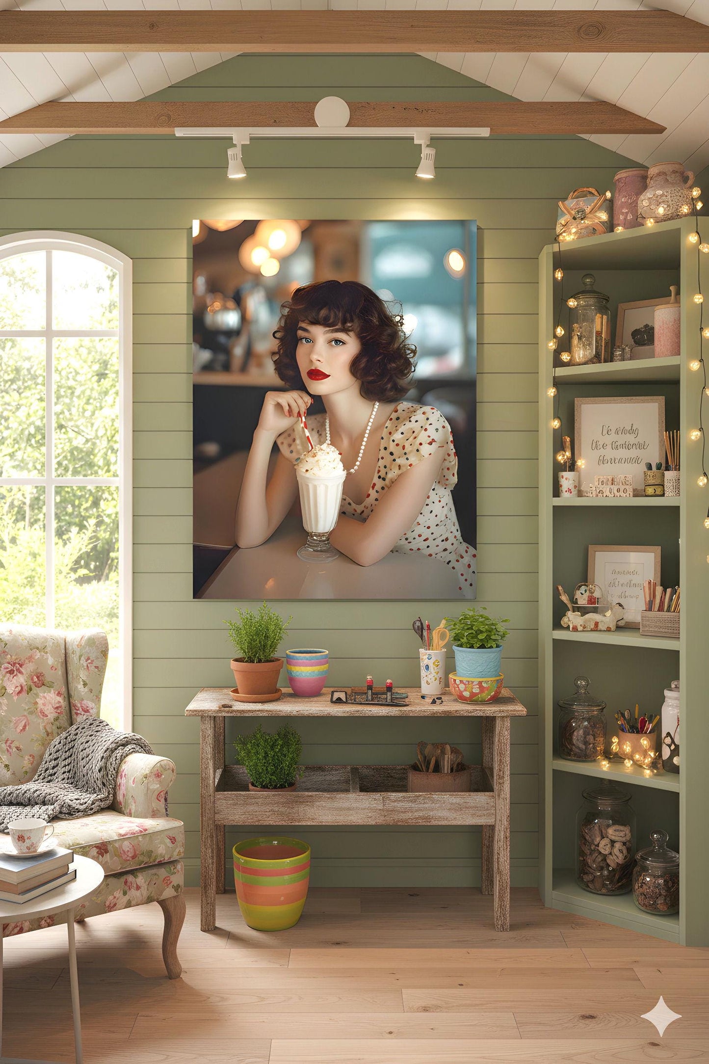 Milkshake Counter Pinup | Classic Retro Vibe Theme | 16K Ultra HD Rolled Poster | Nostalgic Kitchen Accent | Charm | Free US Shipping!