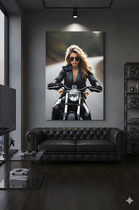 Motorcycle Pin Up | Open Highway Speed Theme | 16K Ultra HD Rolled Poster | Workshop Accent | Attitude | Free US Shipping!