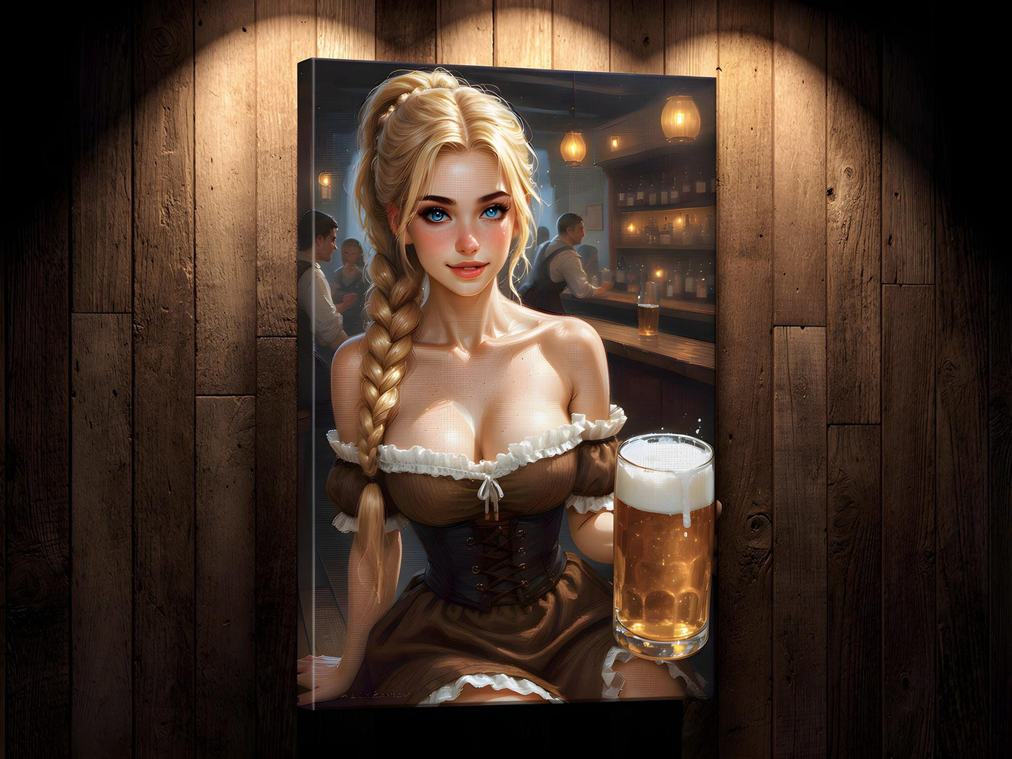 Barmaid Close-Up Portrait | Oktoberfest Pin-Up Art | 16K Ultra HD Poster Print | Tavern Bar Decor | Cave Statement Piece | Free US Shipping!