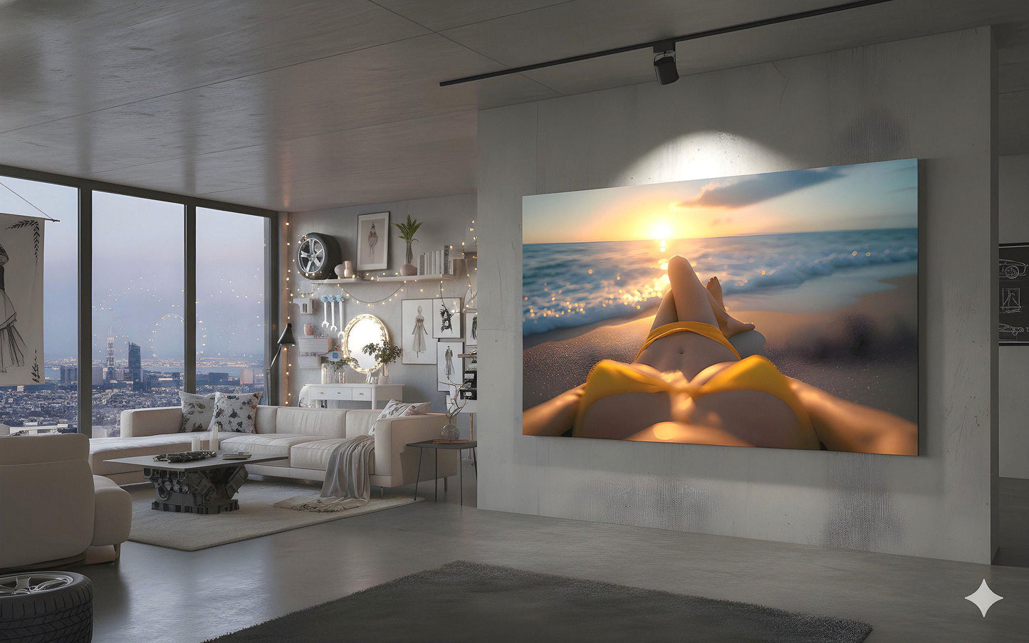 16K HD Yellow Bikini Retro Poster perfect for a Vibrant Ocean Inspired Gallery Wall or Den