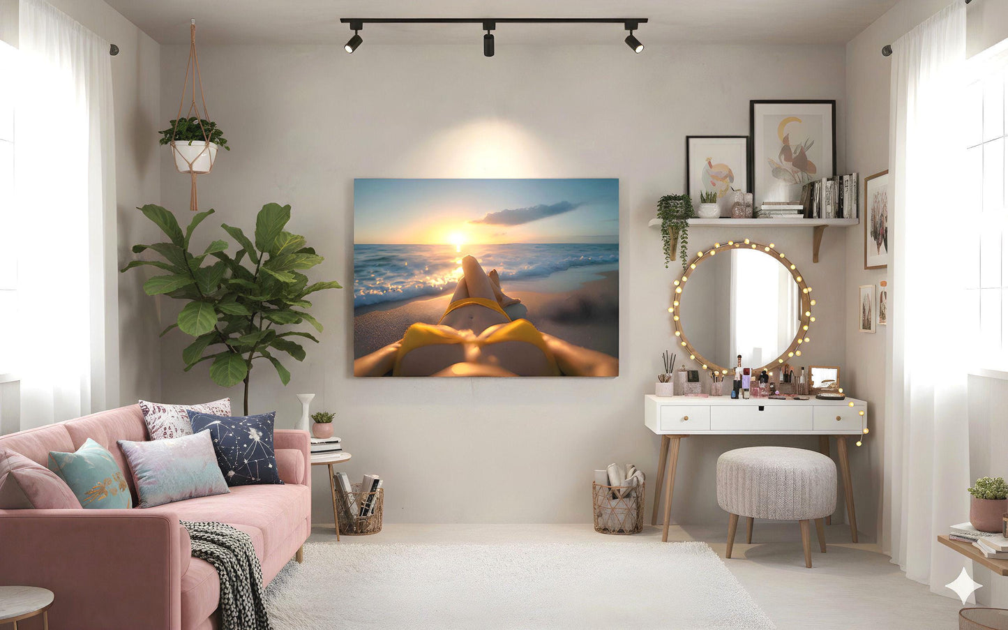 16K HD Yellow Bikini Retro Poster perfect for a Vibrant Ocean Inspired Gallery Wall or Den