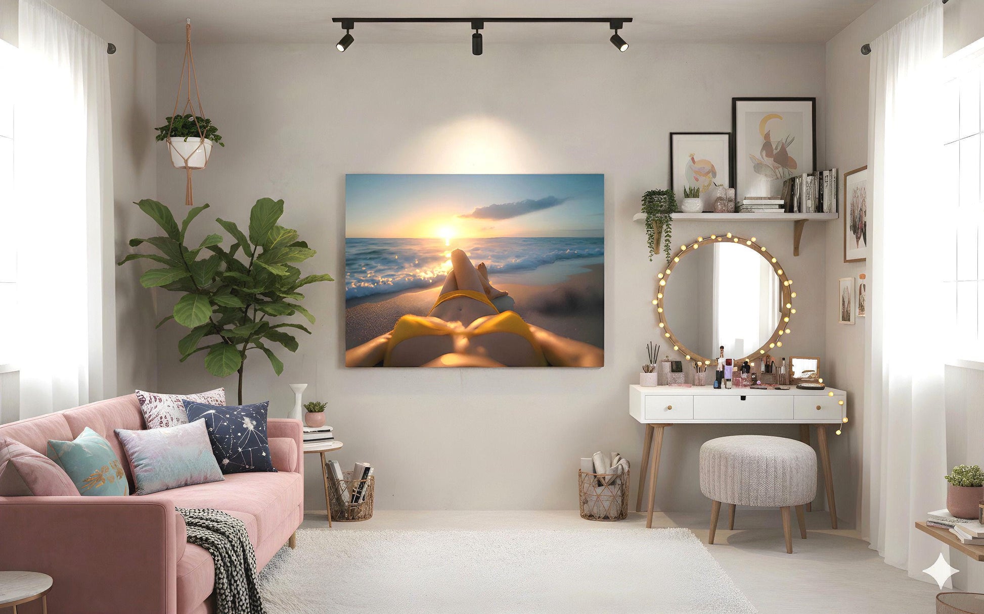 16K HD Yellow Bikini Retro Poster perfect for a Vibrant Ocean Inspired Gallery Wall or Den