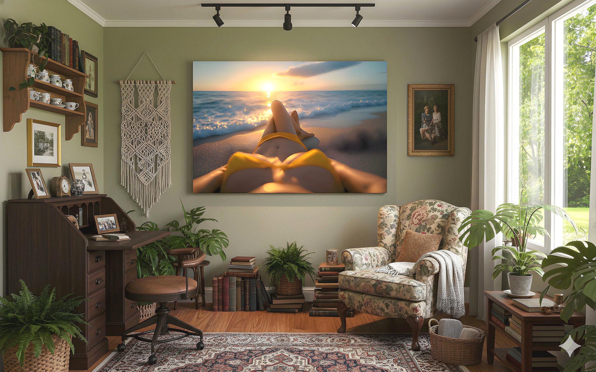 16K HD Yellow Bikini Retro Poster perfect for a Vibrant Ocean Inspired Gallery Wall or Den