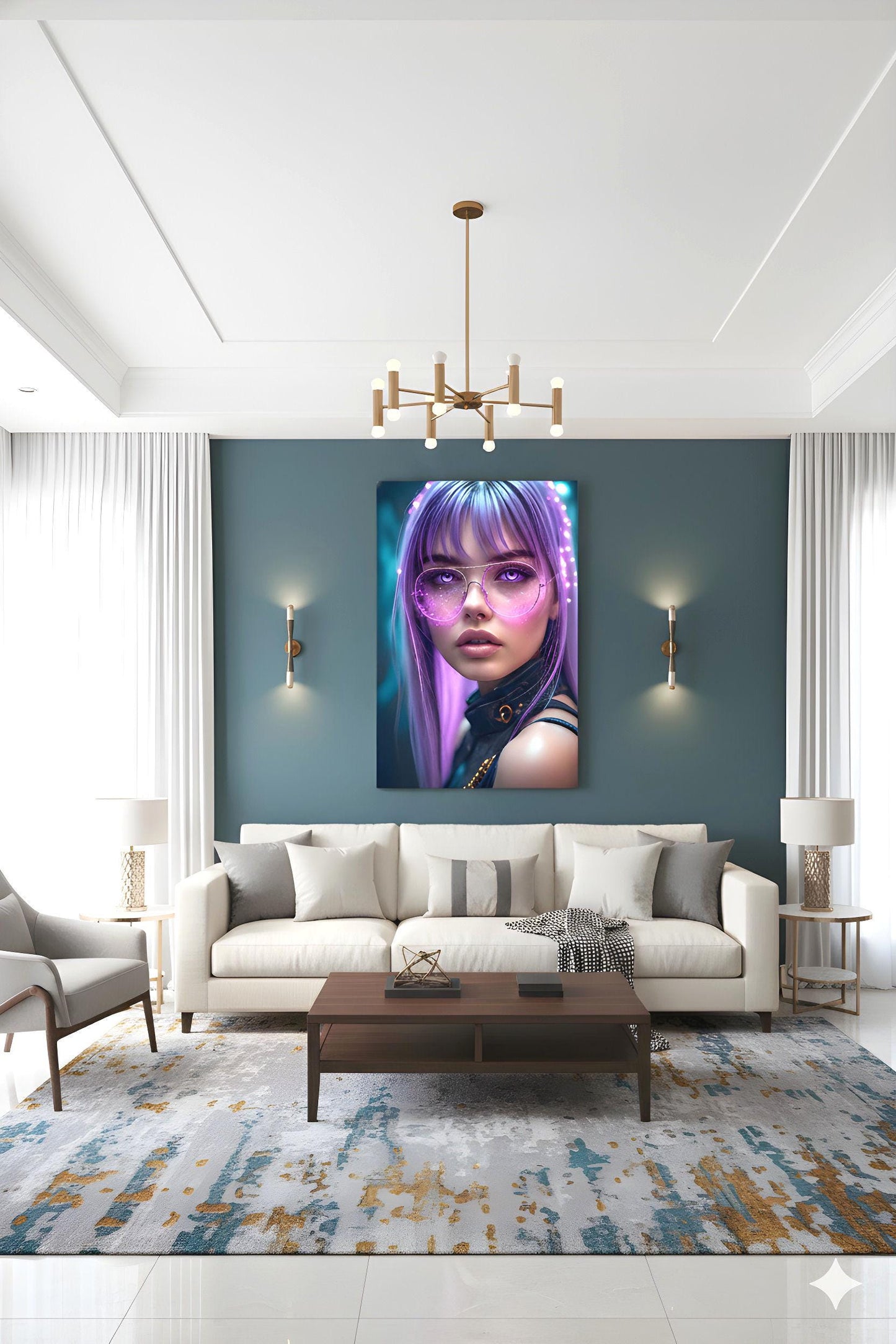 Lavender Haired Agent | Pink Glow Glasses | 16K Ultra HD Poster Print | Cybernetic Woman Art | Synth Wave Vibe | Free US Shipping!