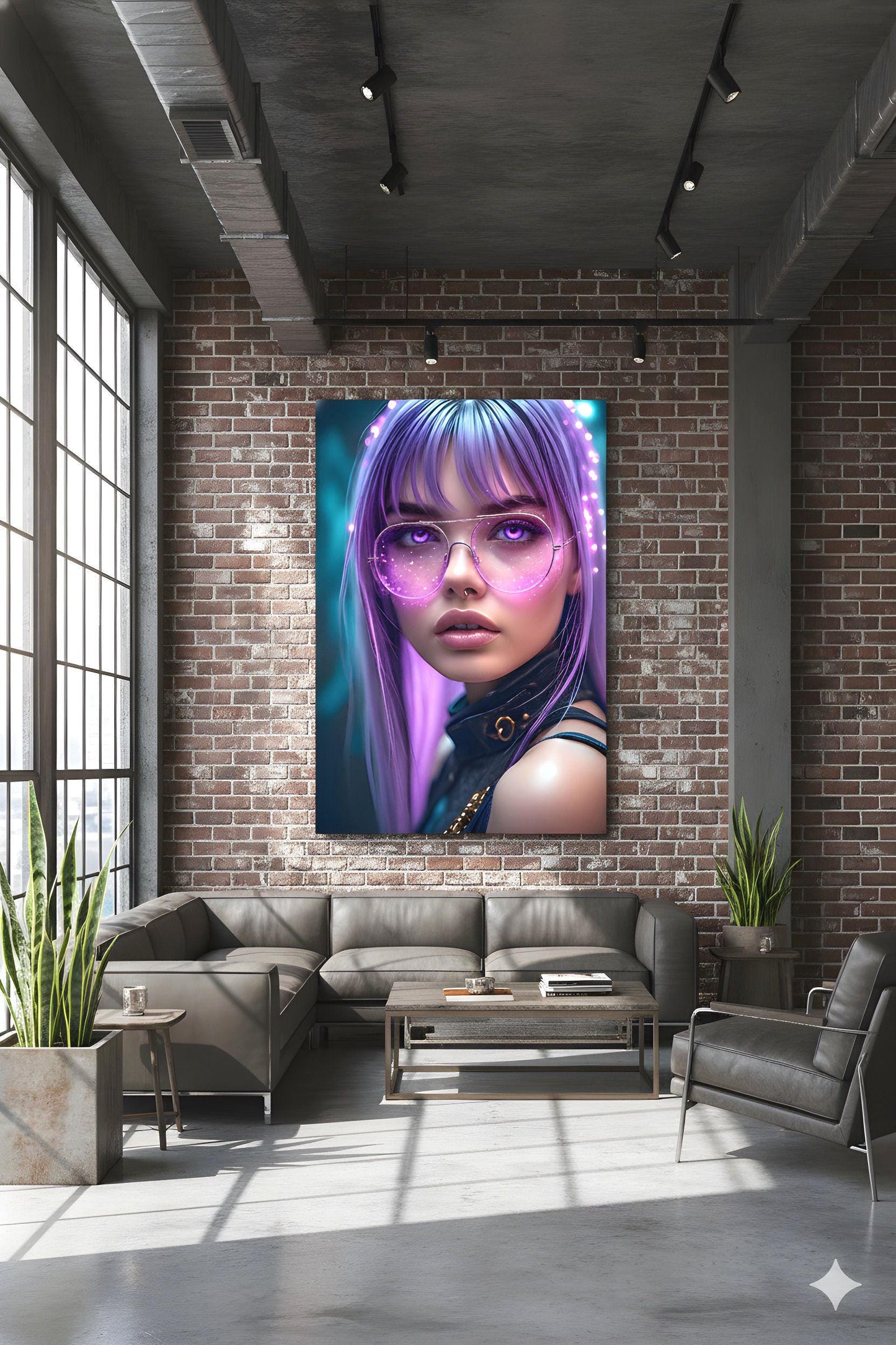 Lavender Haired Agent | Pink Glow Glasses | 16K Ultra HD Poster Print | Cybernetic Woman Art | Synth Wave Vibe | Free US Shipping!