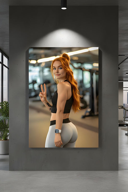 Exercise Room Decor | 16K HD Redhead Gym Fitness Model Poster Print | Personal Trainer | Fitness Studio Art | FREE SHIPPING!