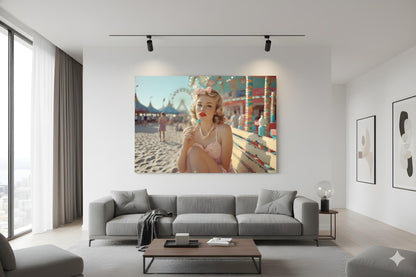 Boardwalk Beach Babe | Vintage Pinup Style Theme | 16K Ultra HD Rolled Poster | Retro Diner Wall Display | Sassy | Free US Shipping!