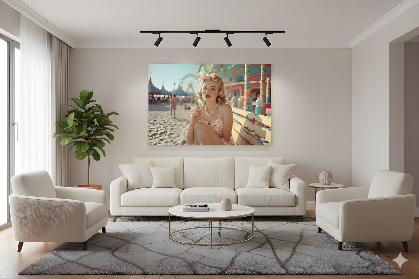 Boardwalk Beach Babe | Vintage Pinup Style Theme | 16K Ultra HD Rolled Poster | Retro Diner Wall Display | Sassy | Free US Shipping!