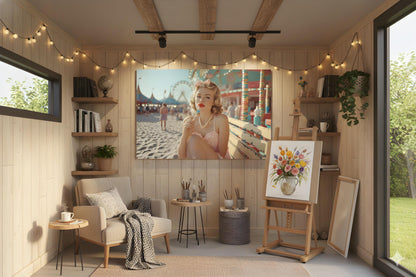 Boardwalk Beach Babe | Vintage Pinup Style Theme | 16K Ultra HD Rolled Poster | Retro Diner Wall Display | Sassy | Free US Shipping!