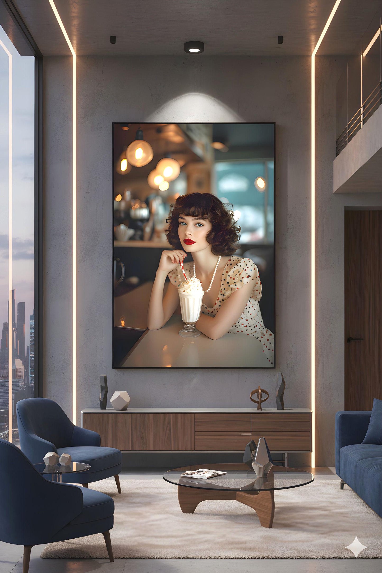 Milkshake Counter Pinup | Classic Retro Vibe Theme | 16K Ultra HD Rolled Poster | Nostalgic Kitchen Accent | Charm | Free US Shipping!