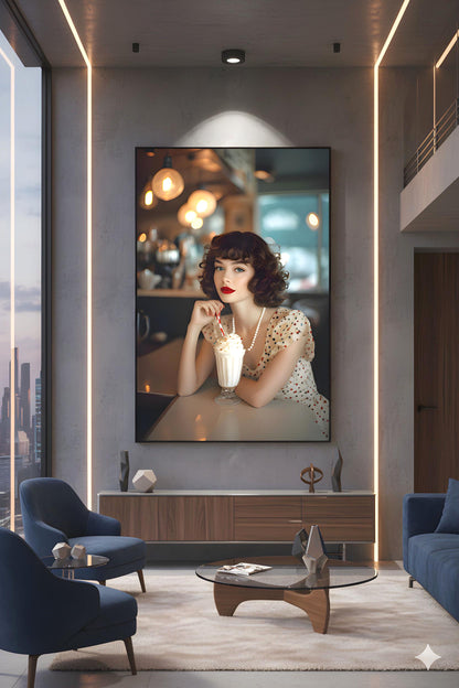 Milkshake Counter Pinup | Classic Retro Vibe Theme | 16K Ultra HD Rolled Poster | Nostalgic Kitchen Accent | Charm | Free US Shipping!