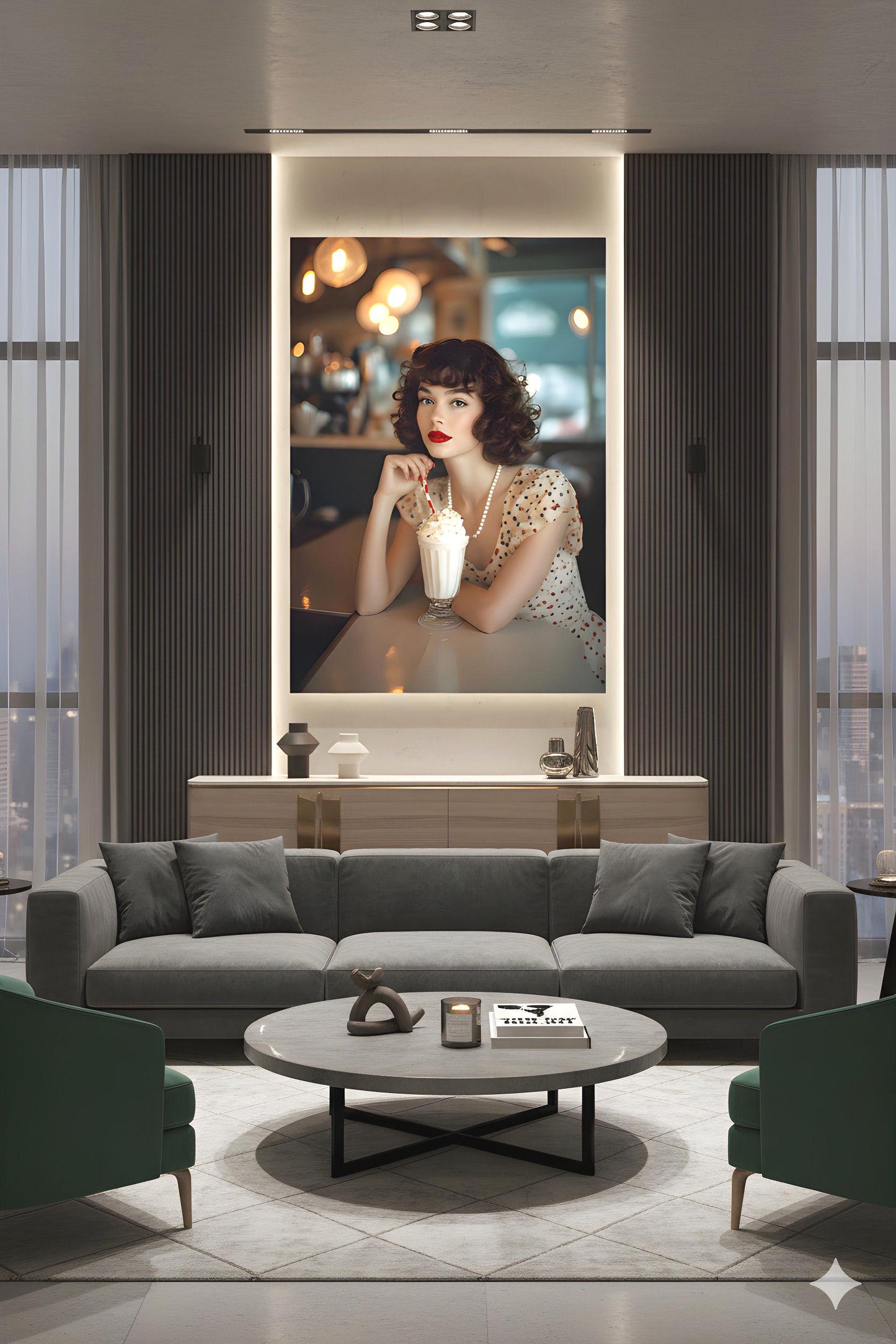 Milkshake Counter Pinup | Classic Retro Vibe Theme | 16K Ultra HD Rolled Poster | Nostalgic Kitchen Accent | Charm | Free US Shipping!