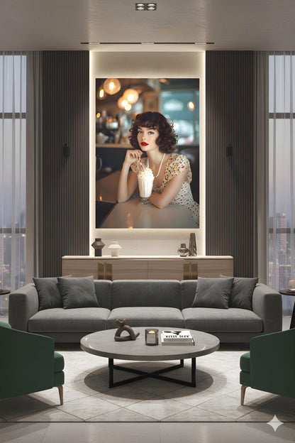Milkshake Counter Pinup | Classic Retro Vibe Theme | 16K Ultra HD Rolled Poster | Nostalgic Kitchen Accent | Charm | Free US Shipping!